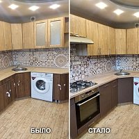 Замена фасадов нижнего яруса и столешницы кухонного гарнитура. Встройка посудомоечной. Ул. Крауля, 61/1.