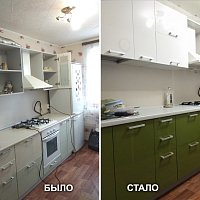 Обновление кухонного гарнитура, Черепанова 12. Замена фасадов, замена столешницы, замена цоколя, замена воздуховода вытяжки.