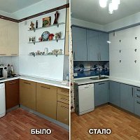 Замена фасадов, суперглянцевый Акрил 0,8 мм, замена столешницы и стеновой панели. ул. Авиационная 48а.