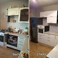 Реконструкция кухни - изготовление новых шкафов, замена фасадов, столешницы, установка новой стеновой панели. ул. Электриков, 29.